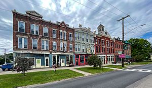 Historic buildings line Genesee Street in downtown Greene