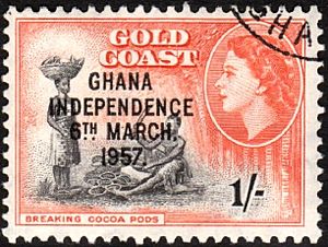 Ghana Independence overprint on Gold Coast 1s stamp 1957