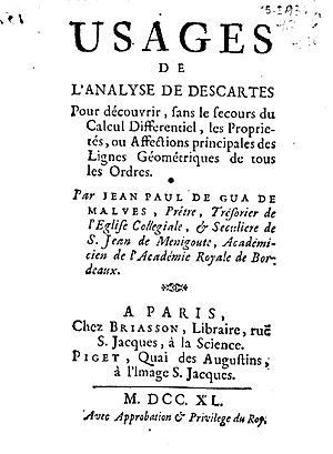 Gua de Malves - Usages de l'analyse de Descartes, 1740 - BEIC 1460763