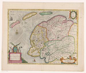 Kaart van Friesland, Vlieland, Terschelling en Ameland Frisia Occidentalis (titel op object), RP-P-AO-2-8-4
