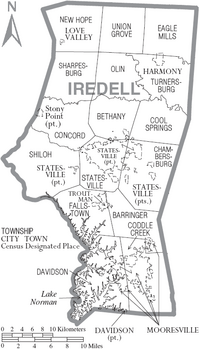 Map of Iredell County North Carolina With Municipal and Township Labels