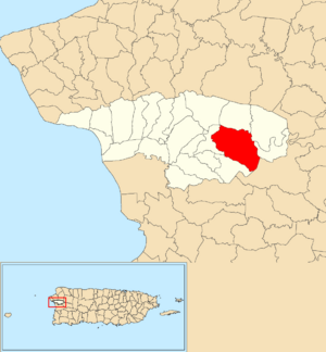 Location of Miraflores within the municipality of Añasco shown in red