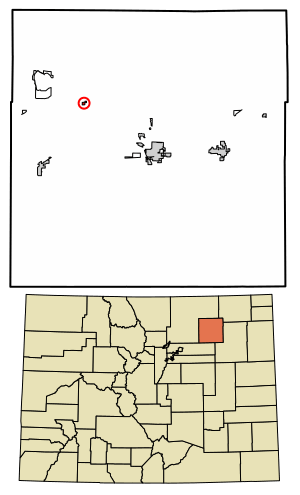 Location of the Weldona CDP in Morgan County, Colorado.