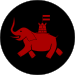 Small fort atop a charging elephant, red within a black circle
