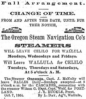 Oregon Steam Navigation Company 1865 schedule