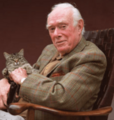 Pierre Berton and Ruby the cat