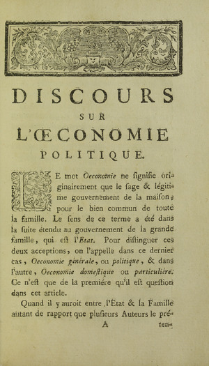 Rousseau - Discours sur l'oeconomie politique, 1758 - 5884558