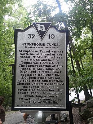 Stumphouse Tunnel sign, back side