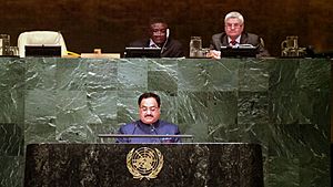 The Union Minister for Health & Family Welfare, Shri J.P. Nadda addressing the UNGA High Level Meeting on HIVAIDS, in New York on June 08, 2016 (1)
