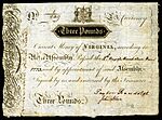 Virginia colonial currency, 3 pounds sterling, 1773 (obverse)