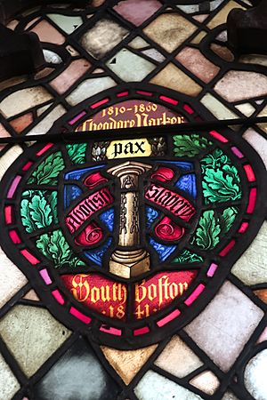Zettler window honoring abolitionist Theodore Parker, design by W.H. Ritter