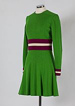 1960s Mary Quant minidress, green, purple and white jersey