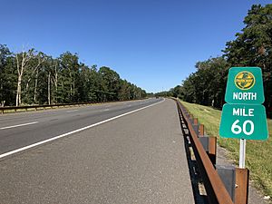 2018-09-16 15 30 45 View north along New Jersey State Route 444 (Garden State Parkway) between Exit 58 and Exit 63 in Eagleswood Township, Ocean County, New Jersey