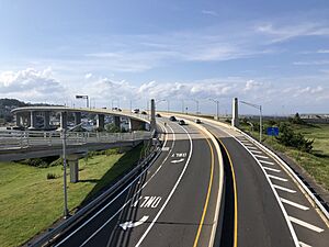 2021-09-08 15 55 53 View north along New Jersey State Route 36 from the pedestrian overpass at the entrance to Sandy Hook in Sea Bright, Monmouth County, New Jersey