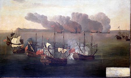 Beach and Van Ghent destroy six Barbary ships near Cape Spartel, Morocco, 17 August 1670 RMG BHC0298