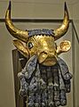 Bull-headed lyre recovered from the royal cemetery of Ur Iraq 2550-2450 BCE Gold Lapis Lazuli (2)