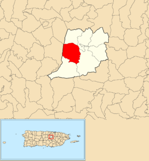 Location of Cedro Abajo within the municipality of Naranjito shown in red
