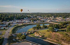 Downtown Harrison, Arkansas aerial view from hot air balloon