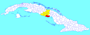 La Sierpe municipality (red) within  Sancti Spíritus Province (yellow) and Cuba
