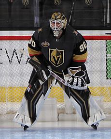 April 3, 2022, VANCOUVER, BC, CANADA: Vegas Golden Knights goalie Robin  Lehner, of Sweden, puts on his mask before an NHL hockey game against the  Vancouver Canucks in Vancouver, B.C., Sunday, April