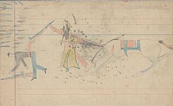 Ledger Drawing - Arapaho warrior and U.S Solddier - ca. 1880
