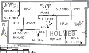 Map of Holmes County Ohio With Municipal and Township Labels
