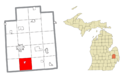 Location within Lapeer County (red) and the administered village of Metamora (pink)