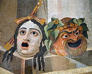 Mosaic depicting theatrical masks of Tragedy and Comedy (Thermae Decianae)