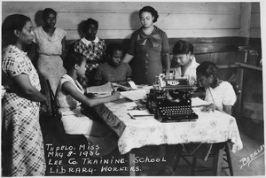 NYA-"Lee County Training School(Negro)"-Tupelo, Mississippi-students at work in library - NARA - 195369
