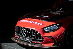 A red Mercedes Benz AMG GT as the Formula One Safety Car