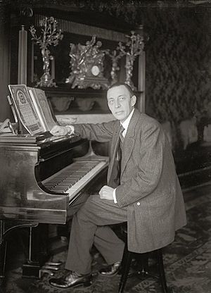 Rachmaninoff at Steinway grand piano