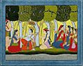 Radha and Krsna Seated in a Grove with Gopis and Gopas