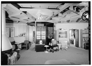 SECOND FLOOR, GENERAL VIEW FROM WEST TO EAST, STAIR TURRET IN CENTER - House of Tomorrow, 241 Lake Front Drive (moved from Chicago, IL), Beverly Shores, Porter County, IN HABS IND,64-BEVSH,9-21