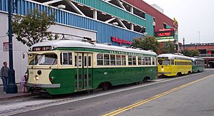 San Francisco F line streetcars at Jones.jpg