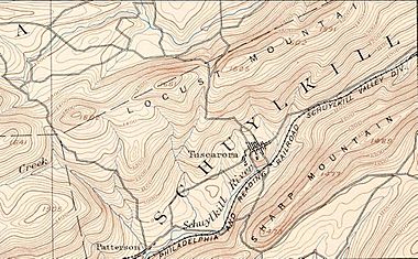 Sharp Mountain NE peaks, USGS Mahanoy Pennsylvania Quadrant SE=maha92se