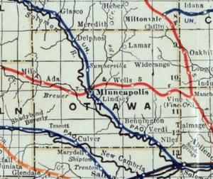 Stouffer's Railroad Map of Kansas 1915-1918 Ottawa County