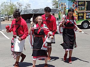 Young members of Ysleta del Sur Pueblo perform traditional dance at summer festival, June 2022.