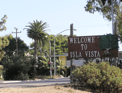 A welcome sign in Isla Vista
