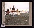 -Woman chopping firewood, Eagle tipi in foreground, Star tipi on left-. 815