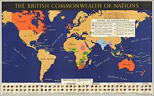 1942 map of the world showing the British Commonwealth of Nations
