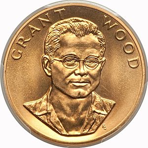 1980 Grant Wood Medaglia d'oro da un'oncia (obv)
