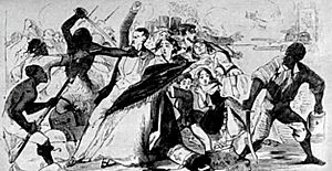 American press depiction of the "Watermelon Riot" in Panama City, April 1856. Frank Leslie's Illustrated Newspaper, 17 May 1856