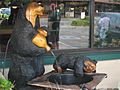 Black Bear Diner carvings with fountain