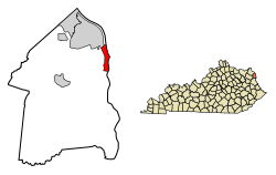 Location of Catlettsburg in Boyd County, Kentucky.