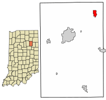Location of Roanoke in Huntington County, Indiana.