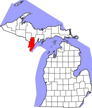 Map of Michigan highlighting Menominee County