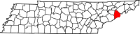 Map of Tennessee highlighting Cocke County