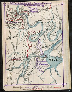 Map of operations at Bermuda Hundred and Drewry's Bluff, Virginia, 10th May 1864. LOC gvhs01.vhs00178