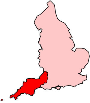 Map of south-west England shown within England (Met Office region)