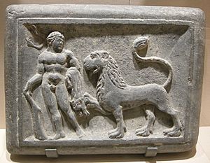 Met, gandhara, hercules and the nemean lion, 1st century